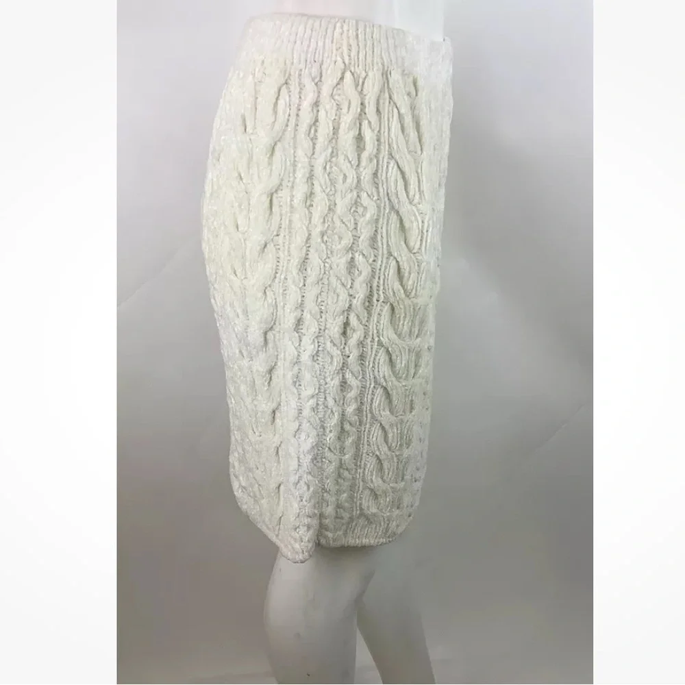 Didi Knitwear Sz 2 Heavy Cable Knit Chenille A-Line Skirt Cream Acrylic Rayon - Picture 4 of 6